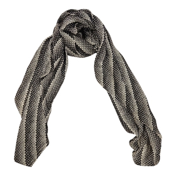 ABS By Allen Schwartz 70"x 40" Black White Geometric 100% Silk Scarf - Picture 2 of 6